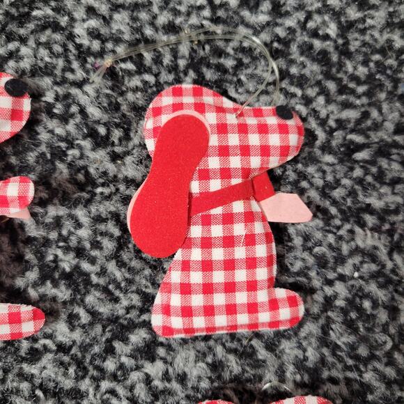 Vintage Red & White Gingham Dog Christmas Ornaments, set of 4 - Picture 8 of 12